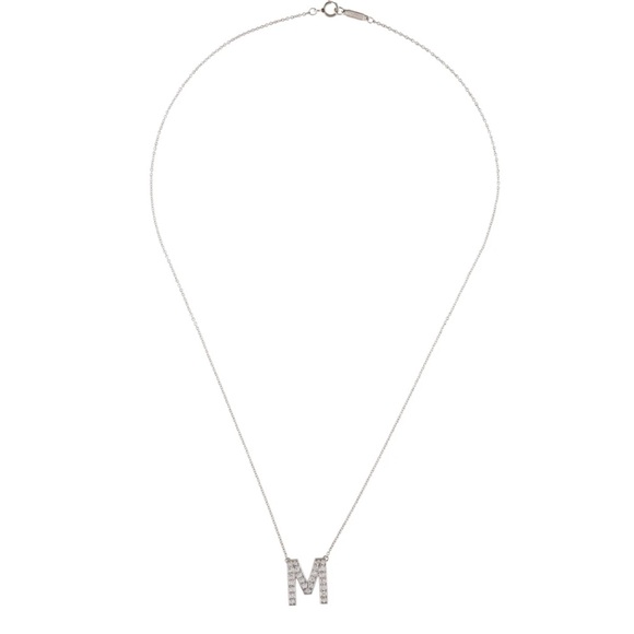 Tiffany & Co. Platinum diamond initial 'M' Necklace - Picture 1 of 5
